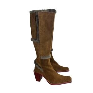 Vintage Giorgio Amaldi Italy suede shearling tall boots square toe 36 (US 6)